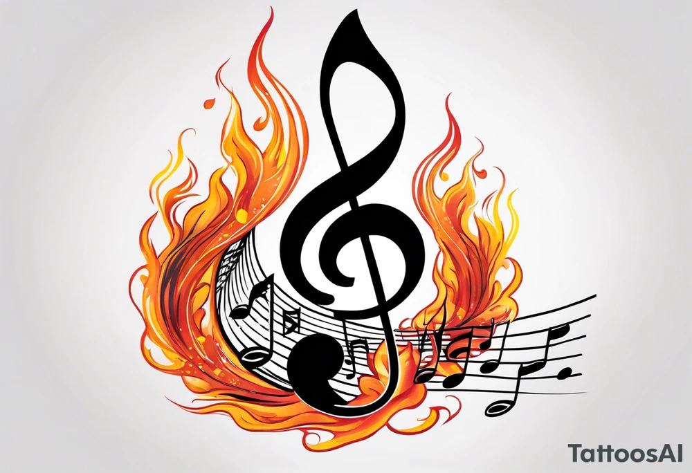 Musical notes on fire tattoo idea