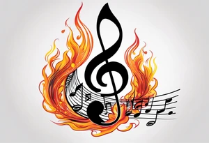 Musical notes on fire tattoo idea