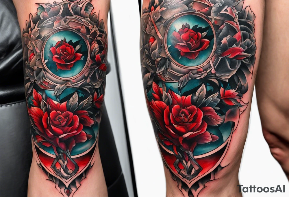 Dillon Forte Knee tattoo with tints of red tattoo idea