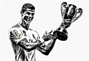 Cristiano Ronaldo holding champions league trophy tattoo idea