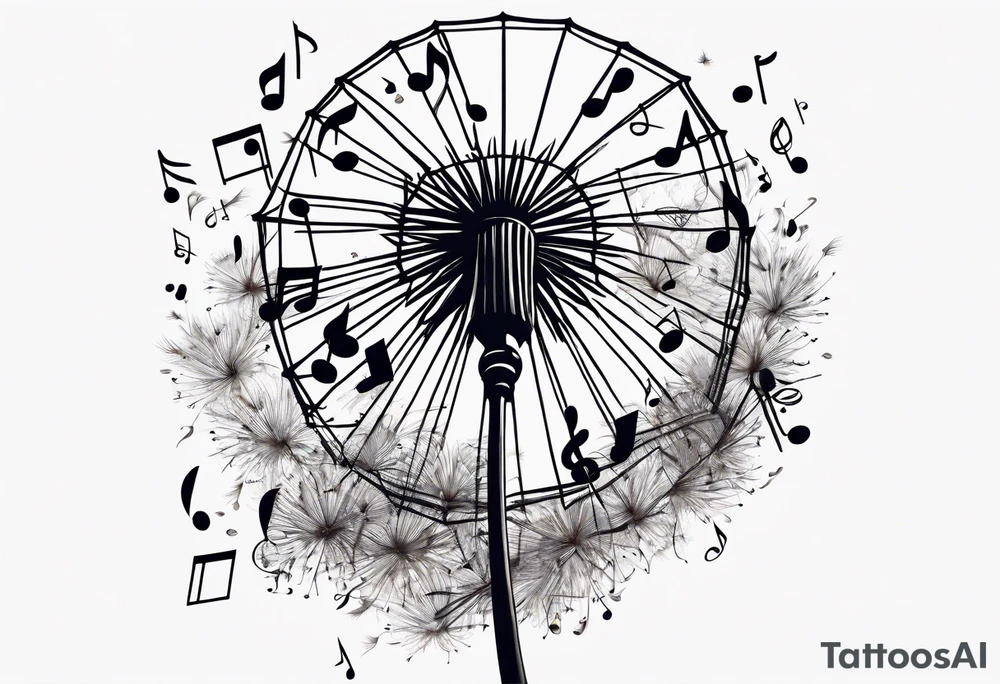 Dandelion puff breaking off into music notes tattoo idea
