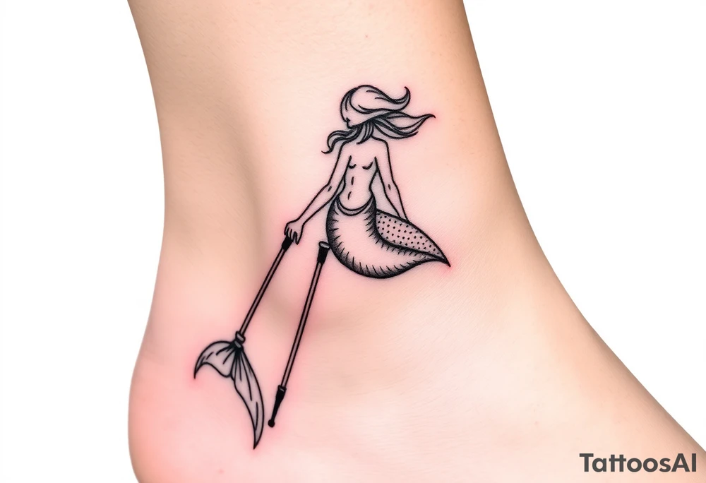 Mermaid with crutches tail tattoo idea