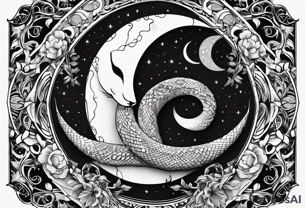 Fine line snake, moon phases, dagger tattoo idea