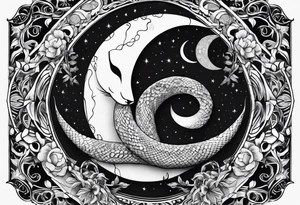 Fine line snake, moon phases, dagger tattoo idea