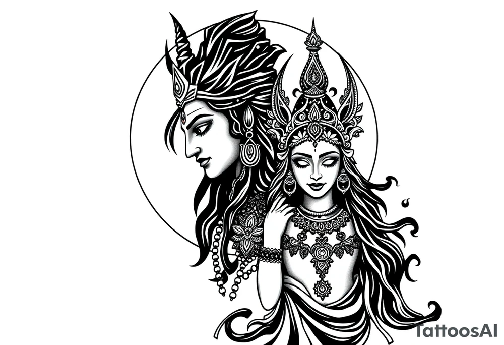 Lord Shiva, Godess Kali, Godess Lilith with the moon phases in the background tattoo idea