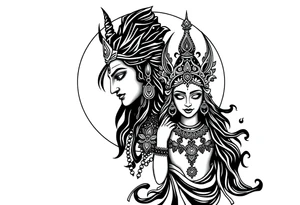 Lord Shiva, Godess Kali, Godess Lilith with the moon phases in the background tattoo idea
