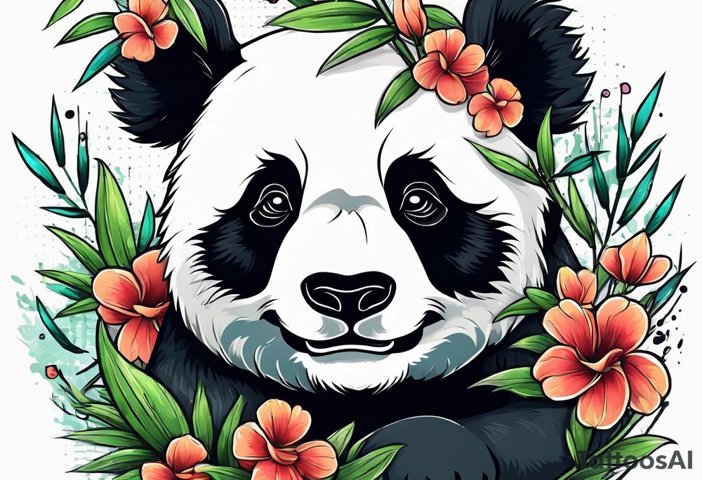 Cute panda only face with bamboo tattoo idea