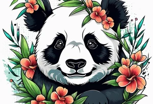 Cute panda only face with bamboo tattoo idea