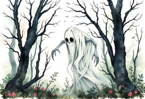 Eerie ghost looking creature in the woods tattoo idea