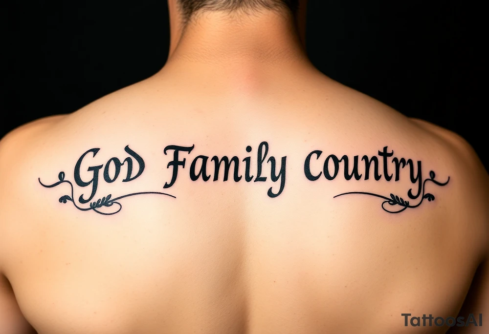 God family country written in Greek tattoo idea