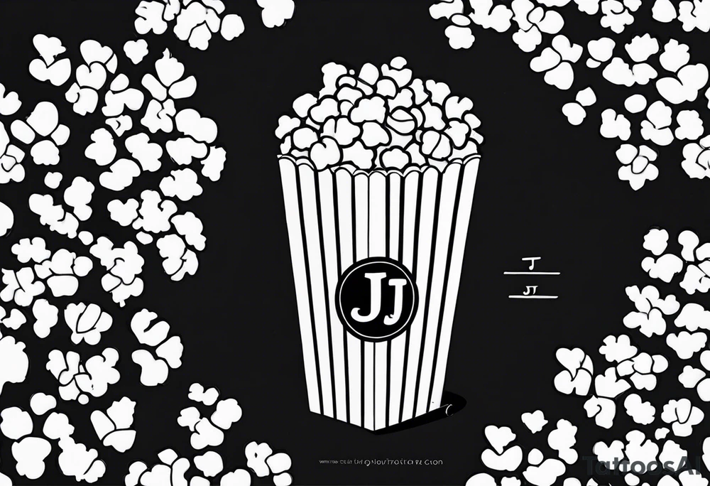 Popcorn box with vertical stripes, letter J on box tattoo idea