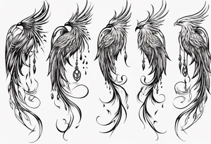 Vertical Phoenix with abstract dream catcher tail tattoo idea