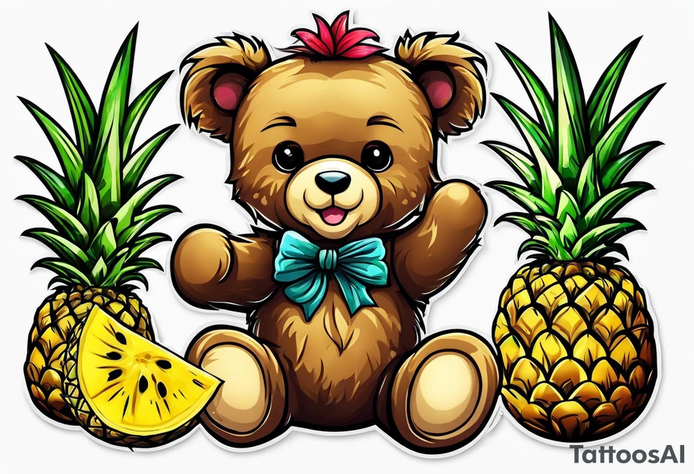 Teddy bear loves pineapple tattoo idea