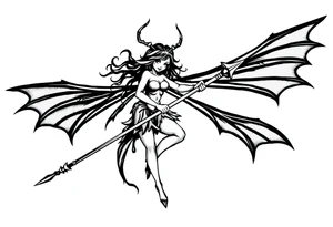 Dark fairy with weapon and big boobs tattoo idea