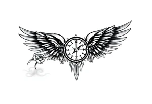 Wing with compass  a clock on elbows with roses tattoo idea