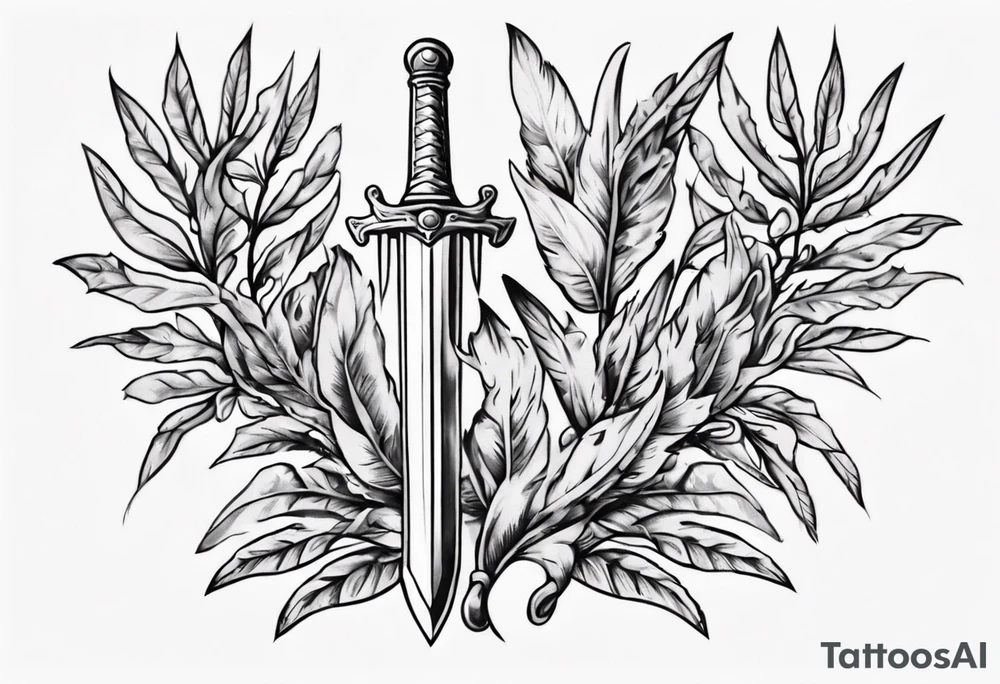 A sword runs through the number 13 and a laurel leaf tattoo idea A sword runs through the number 13 and a laurel leaf tattoo idea