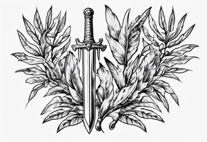 A sword runs through the number 13 and a laurel leaf tattoo idea