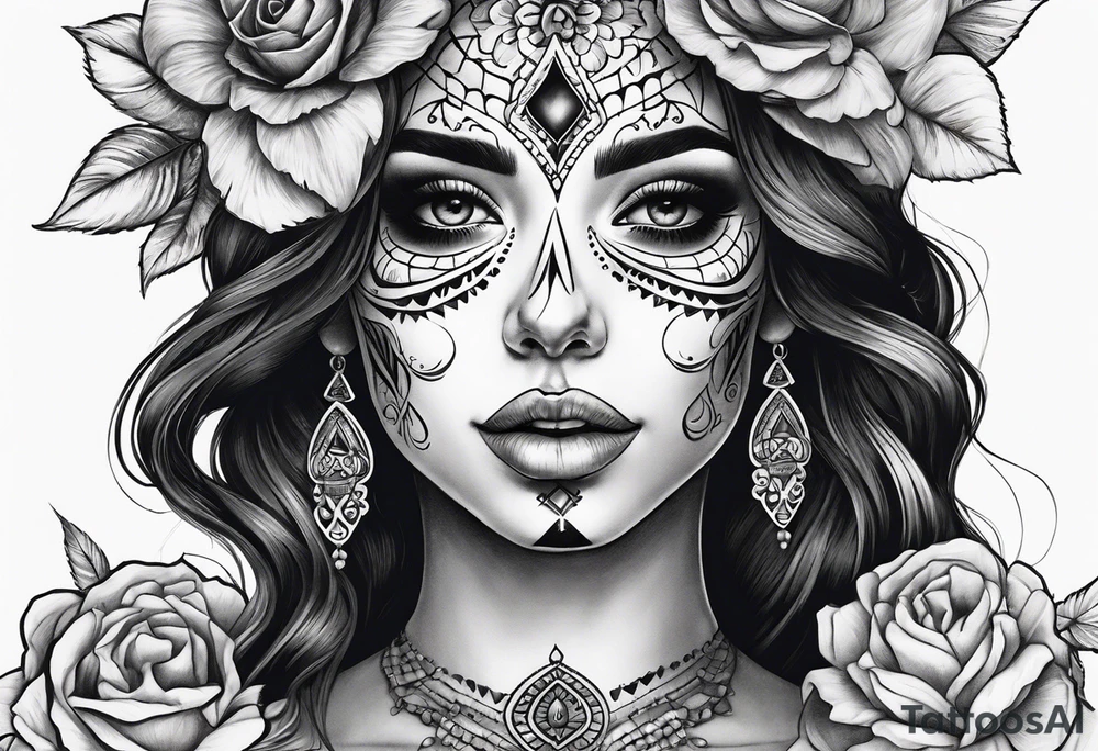 muertos style girl stretched horizontally tattoo idea