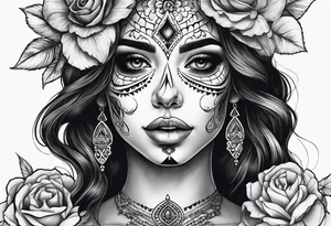 muertos style girl stretched horizontally tattoo idea