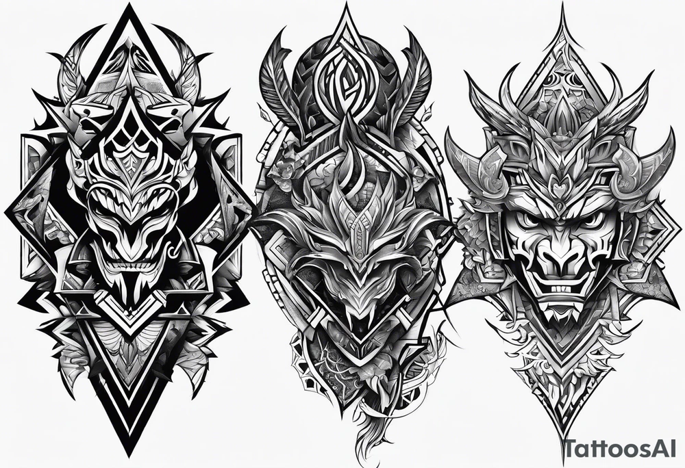 Hexagon tribal sleeve warriors of darkness tattoo idea