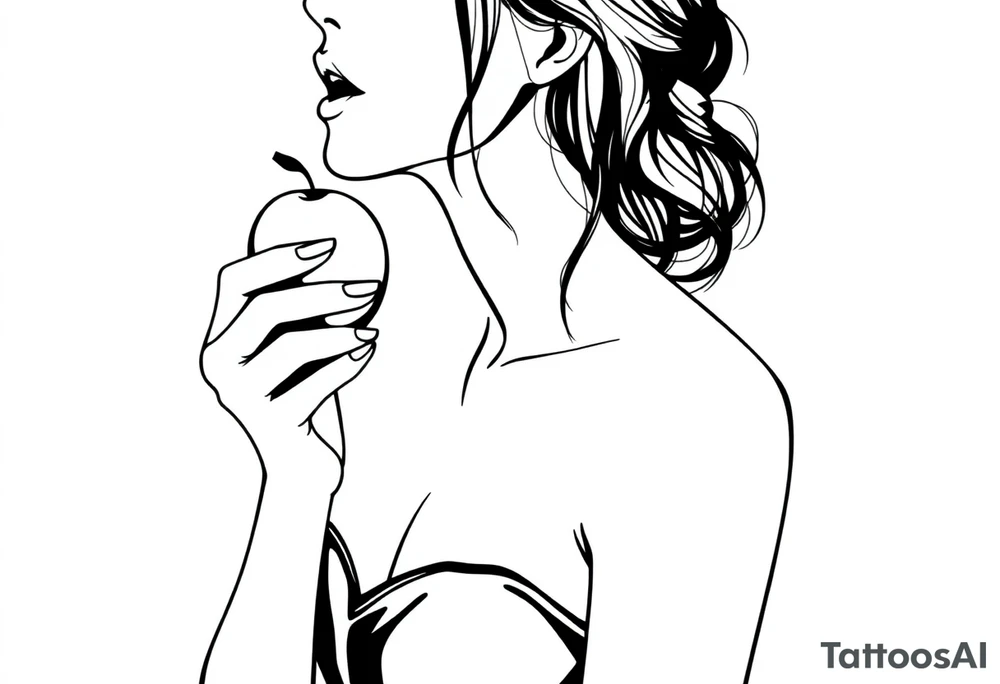 Beautiful woman eating an apple tattoo idea