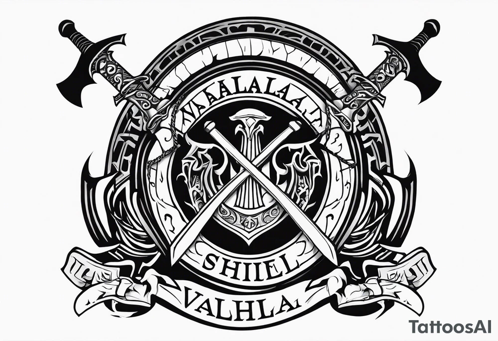 Valhalla shield sword axe fire stairs tattoo idea