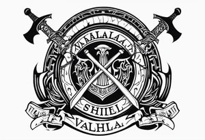 Valhalla shield sword axe fire stairs tattoo idea