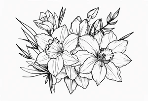 Larkspur flower and narcissus flower bouquet tattoo idea