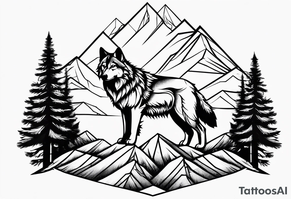 Mountains, wolf in it tattoo idea