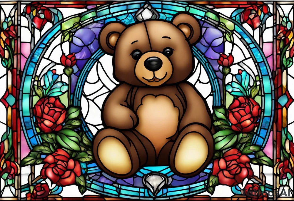 Teddy bear stained glass tattoo idea