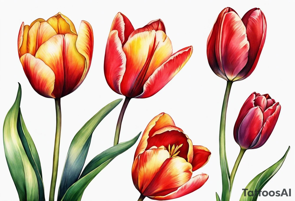 Tiny watercolor tulips tattoo idea