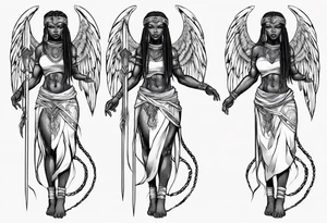 African female valkyre warrior full body angelic
slim long face long braided hair descending from heaven tattoo idea
