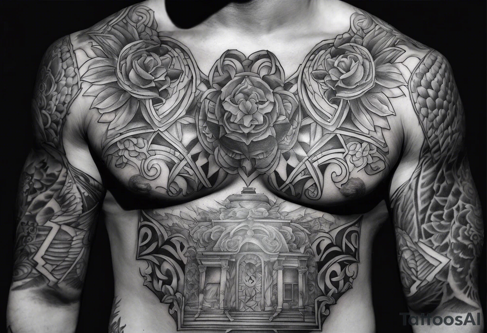 full chest piece one zues and shading light tattoo idea
