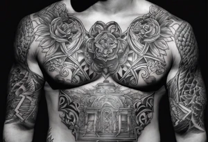 full chest piece one zues and shading light tattoo idea