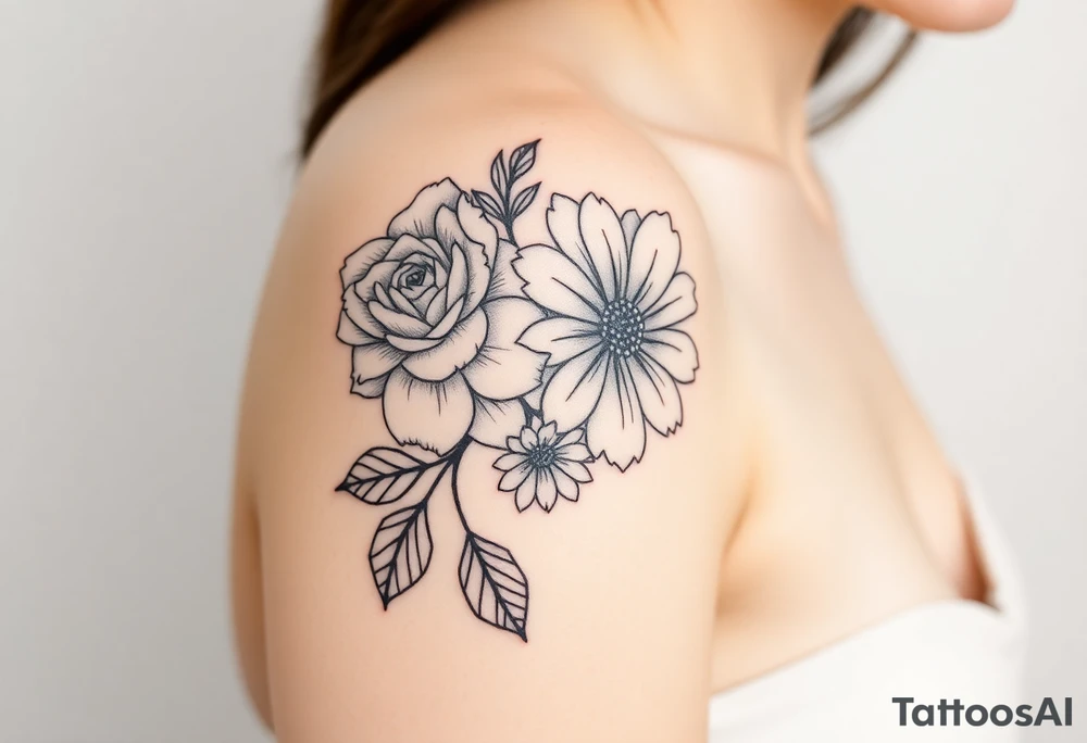 Rose and Chrysanthemum bouquet tattoo tattoo idea