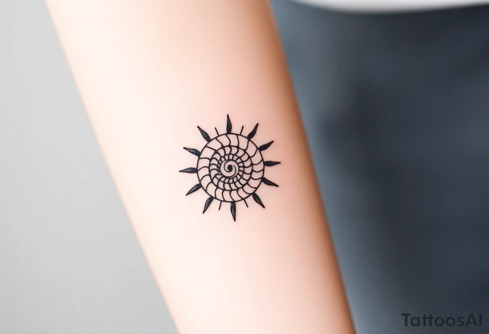 Fibonacci spiral shell sun tattoo idea