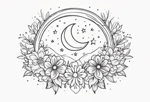 Western floral with sun stars and moon. Mirrored tattoo idea