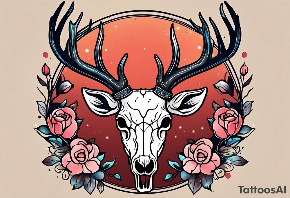 A deer skull. The astrological sign for Aries and Taurus hanging from the antlers. There should be some strawberry imagery in it also. tattoo idea