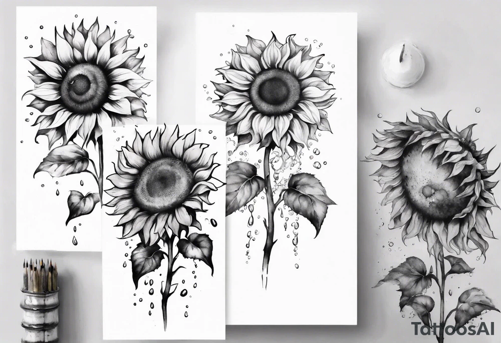 Four sunflowers underwater tattoo idea