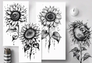 Four sunflowers underwater tattoo idea