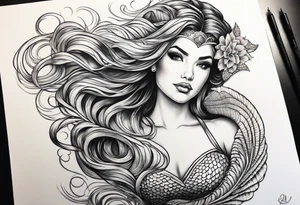 flowing mermaid tail with fan tip tattoo idea