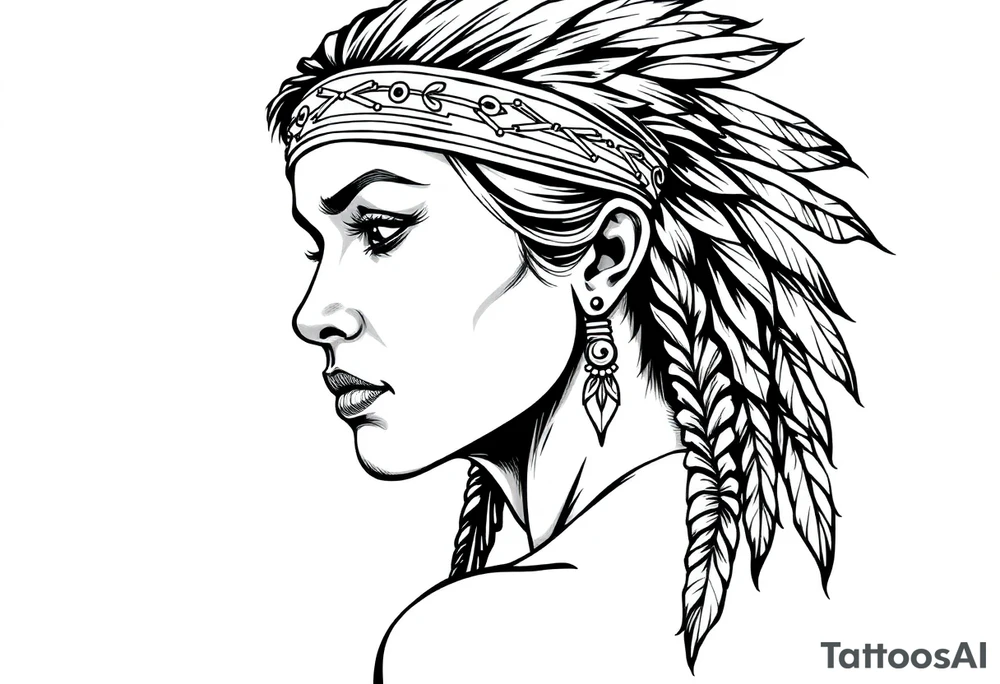 Female Native American with headband side pose tattoo idea Female Native American with headband side pose tattoo idea