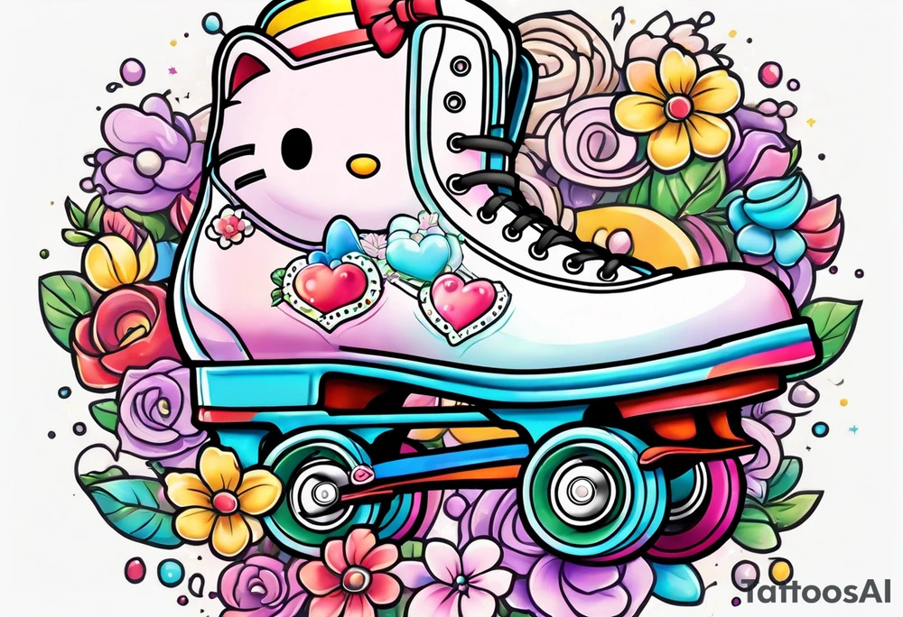 cute, pastel rainbow roller skates tattoo idea