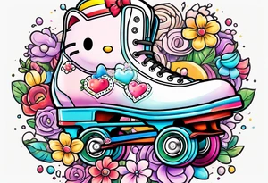 cute, pastel rainbow roller skates tattoo idea