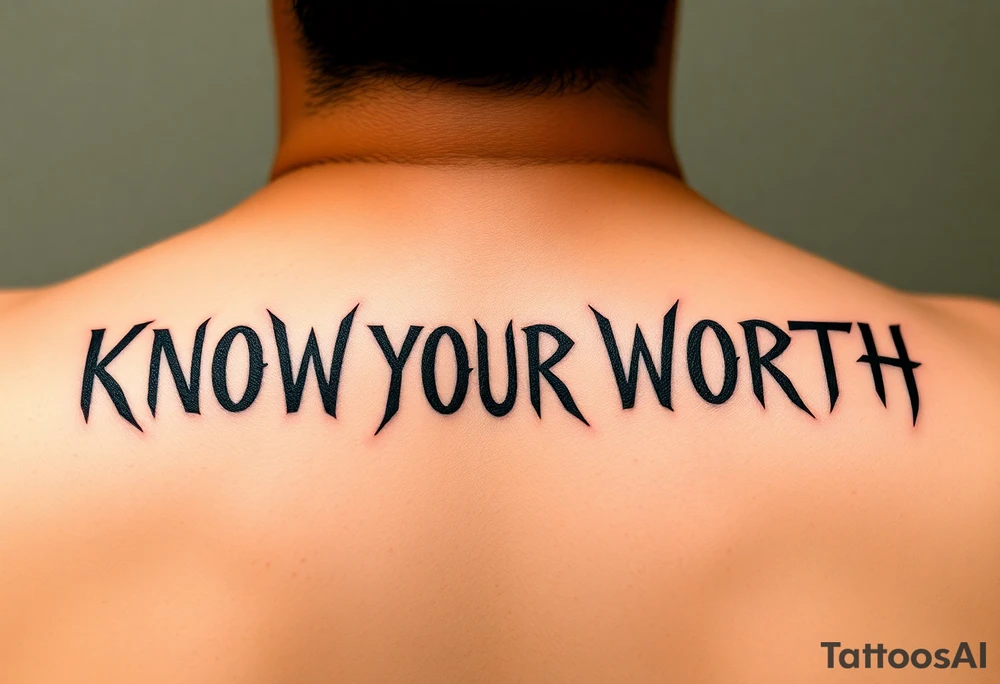 KNOW YOUR WORTH  in a fancy bold grunge font tattoo idea