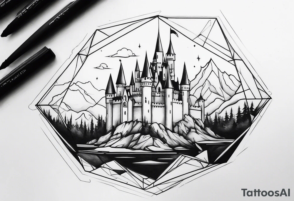 a castle floating in the crystal tattoo idea