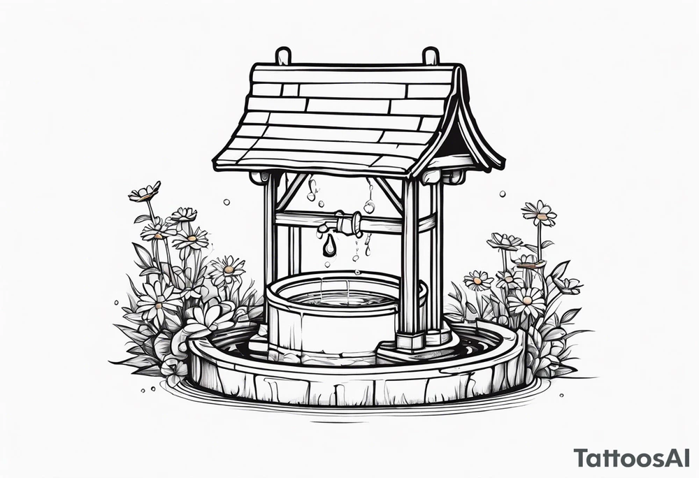 A minimalist Wishing well adorned with a daisy tattoo idea A minimalist Wishing well adorned with a daisy tattoo idea