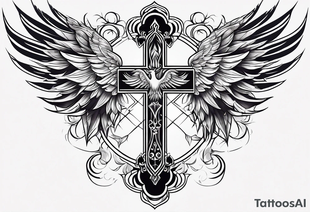 cross With phoenix tattoo idea