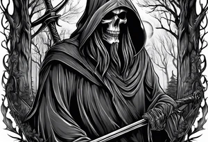grim reaper forest tattoo idea