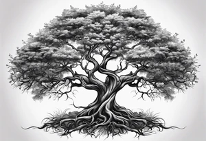 tree with long roots and branches tattoo idea